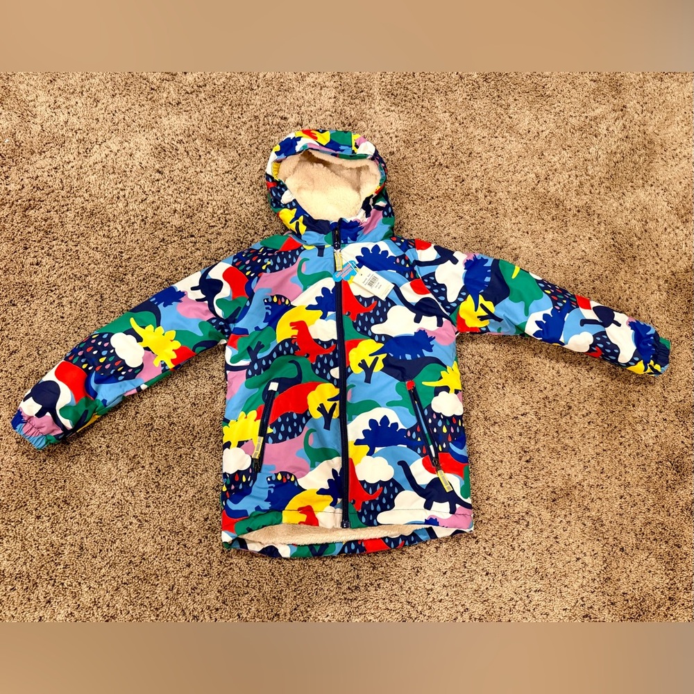 Mini Boden Cozy Sherpa Lined Anorak - Rainbow Weather Scene 7-8Y